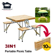 🔥PROMOTION🔥 Wooden Foldable Picnic Table Outdoor with 4 Chairs Meja Lipat/Adjustable Height Beach 1.