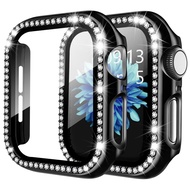 Tempered Glass Cover for Apple Watch Case 45MM 41MM 44MM 40MM 42MM Diamond Bumper Screen Protector For Iwatch Series 7 6 SE 5 4