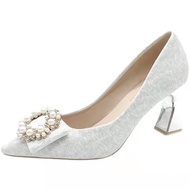 ZA8 Sequined Wedding Shoes - Thick Heels for Elegant Events