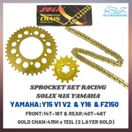 Sprocket Set Racing Gold 415 Yamaha Y15 Y16 FZ150 (Sekali Rantai Heavy Duty)