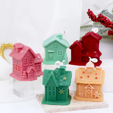 3D Christmas House Candle Silicone Mould DIY Castle Handmade Gingerbread Man Soap Plaster Mould Chri
