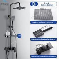 [SG Seller]Stainless Steel Silver Rain Shower Set Bathroom RainFall Shower Mixer with Storage Shelf