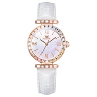 OLEVS 9007 Quartz Fashion Women Watch Gift Round-dial Leather Watchband Wristwatch