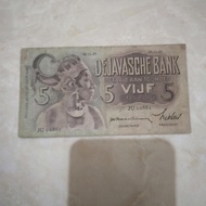 uang Kuno 5 gulden seri WAYANG vijf gulden javasche bank asli