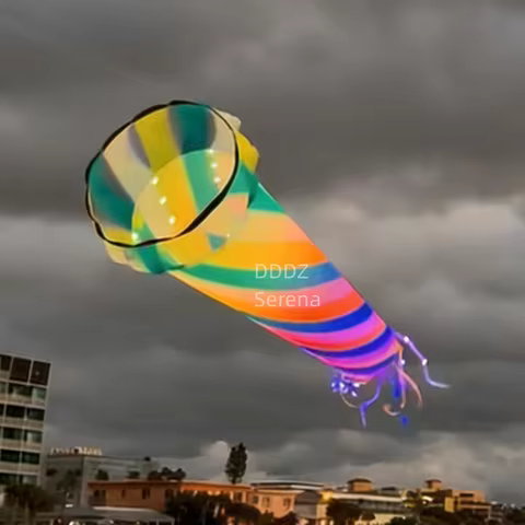 DDDZ 8M 11M LED Spinner Soft Inflatable rotating night Kite Line Laundry 40D ripstop nylon with remo
