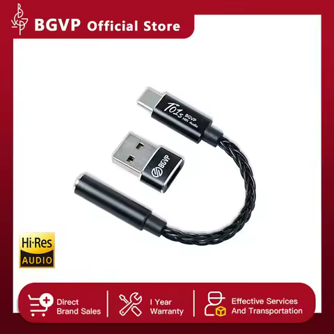 BGVP T01s Dac Decoding Audio HiFi Earphone Amplifier USB TypeC to 2.5/3.5/4.4mm Jack Adapter 32bit D