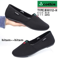 EY159 Flat Shoes Collin Impor Flatshoes Hitam Polos Sepatu Karet Wanit