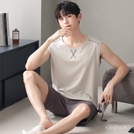 【Ensure quality】Modal Pajamas Men's Summer Sleeveless Thin Vest Shorts Loose plus Size Homewear Suit Can Be Worn outside