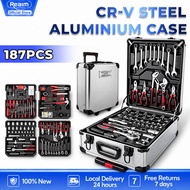 REAIM Tools Box Set 187PCS For Motorcycle Socket Wrench Set Heavy Duty with Aluminium Trolley Case