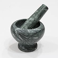 Stones And Homes Indian Green Mortar and Pestle Set Big Bowl Marble Spices Masher Stone Grinder for Home and Kitchen 4 Inch Polished Robust Round Pill Crusher Herbs Spice Grinder - (10 x 8 cm)
