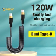 A&W 120W USB Type C Cable 6A Spring Telescopic Car Charger Cable High Speed Charging Data Cable Phon