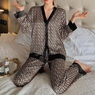 Spring Autumn Faux Silk Women Pajama Sets Fashion Sexy Homewear Luxury Pajamas Thin Female Sleepwear
