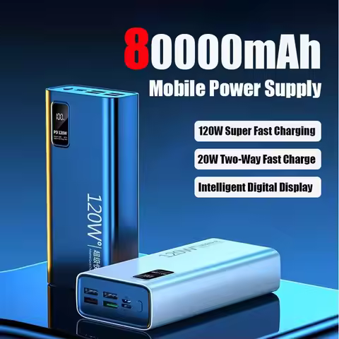 80000mAh Ultra Large Capacity Portable Fast Charging Power Bank Supporting 120W Fast Charging Suitab