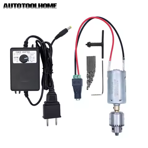 12V Hand Drill DC Motor with 0.3-4mm JT0 Chuck Twist Drill Bits Set Electric Tools fit DIY Soft Meta