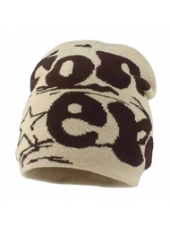 秋冬女裝帽子,提花編織字母時尚嘻哈骷髏帽子