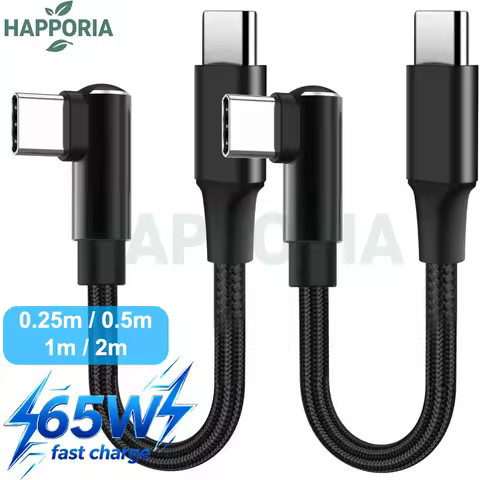 HAPPORIA 0.25m 0.5m Short Data Cable 90 Degree Elbow 65W USB C To Type C Fast Charging Cable For iPh