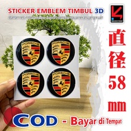 PORSCHE EMBLEM 4Pcs 58MM CAR RIMS FLEXIBLE 3D EMBLEM