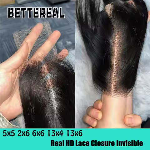 Real HD Lace Closure 2x6 Human Hair Closure Straight/Body Wave Melt Skins 5x5 6x6 13x4 13x6 HD Lace 