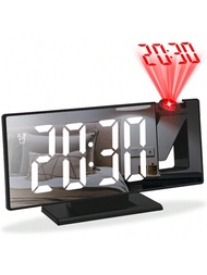 1入組7英寸led顯示器數字投影鬧鐘（附usb線）,電子桌上led時鐘帶有3級亮度調節,貪睡鍵,12/24小時制,適用於家居裝飾,臥室