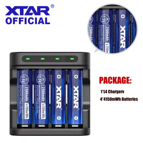 XTAR Battery Charger Set 4PCS 1.5V AA 4150mWh 2500mAh Rechargeable Li-ion Battery LED indicator + 1.