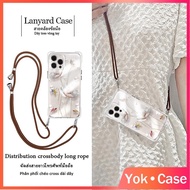 Artistic sense Lotus phone case with lanyard iPhone 11 12 13 14 15 Pro Max XR x xs 7 8 plus clear ca