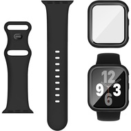Silicone Band+Case for Apple Watch Band 40mm 41mm 44mm 45mm Screen Protector And Sport Strap for iWa