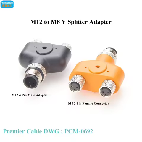 M12 to M8 Y Splitter Adapter M12 4Pin A Code Male to Double M8 3Pin T Coupler Y Splitter M8 M12 Tee 
