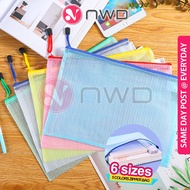 《 EFFORTLESS SORTER 》 A3/A4/A5/A6/B4/B5 PVC Mesh Zip File Bag Document Pouch Beg Dokumen 文件包 NWD