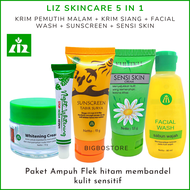 liz skincare 5in1 paket lengkap flek hitam membandel - whitening day cream - whitening night cream -