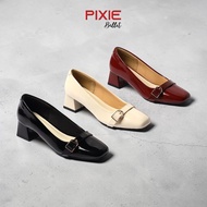 Women's Doll Shoes 4cm Square Toe Elegant Polished Leather Buckle Pixie H448