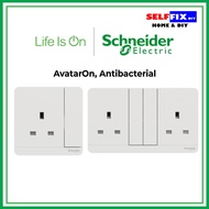Schneider Electric AvatarOn, Anti-bacterial 13A 250V 1Gang (Single) / 2Gang (Twin) Switched Socket, White