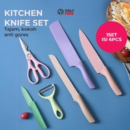 Kitchen Knife Set Pisau Gunting Dapur Set 6 In 1 Bahan Stainless Steel / Alat Dapur Berkualitas PREMIUM