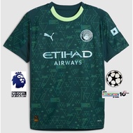 Man City Green Football Fan Shirt Third away shirt, size S-4XL.
