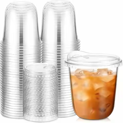 20Pack 16 Oz Iced Coffee Cups With Lids,Clear Plastic Cups ,Round Bottom To Go Cup For Iced Coffee J