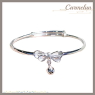[Carmelun] Silver Bow Bells Ladies Elegant Bangle Jewelry Tassel Bowknot Bells Charm Bracelet Bangle Cute Accessories Jewelry Party Wedding Gift