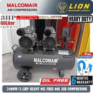 MALCOMAIR 2400W/3.5HP SILENT OIL FREE 60L AIR COMPRESSOR ( MAL2400-60 ) -  Free Air Duster & Hose - 