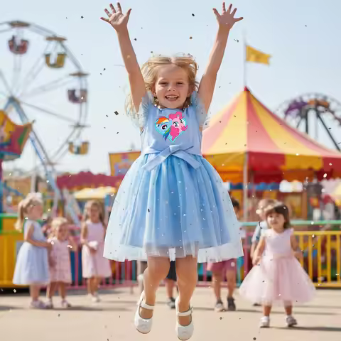 My Little Pony Girls Sequin Tutu Dress with Bow Flutter Sleeves Summer Princess Party Outfit for Tod