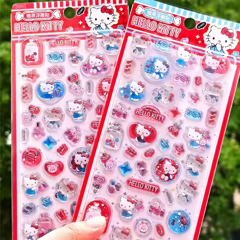 Kawaii Hello Kitty 3D Relief Stickers Cute Phone Case Laptop Water Bottle Decorations Stickers Schoo