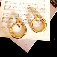 vintage jewelry Monet 典雅艷色垂墜大金環 夾式耳環