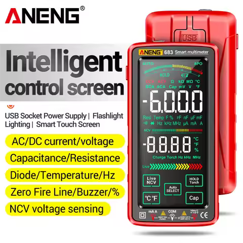 ANENG 683 High-end Touch Smart Multimeter 6000 Counts Multimetro Test Rechargeable Multitester AC/DC