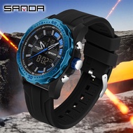 SANDA 3373-3/in stock Color blocked Dial Gear Design Multi functional Outdoor Waterproof Men's Watch