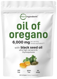 Micro Ingredients Oil of Oregano Softgels 6000mg Per Serving, 300 Count | 2 in 1 Formulated with Bla