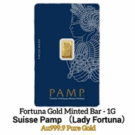Suisse Pamp 1gram (1g) Fortuna Gold Minted Bar Au999.9 Pure Gold