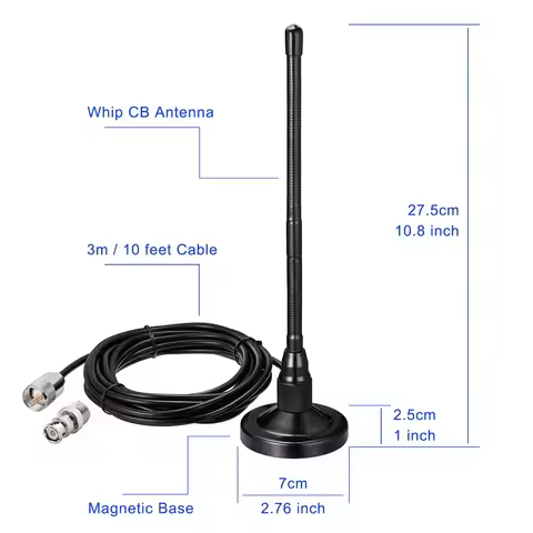Superbat 27MHz Shortwave Antenna Walkie-Talkie with Magnetic Base UHF Connector Waterproof CB Radio 