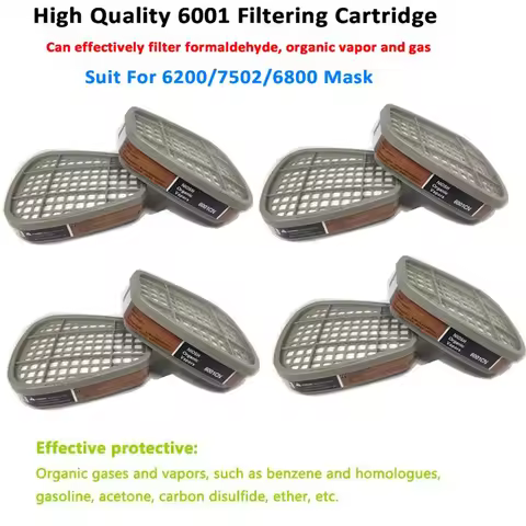 Organic Vapor 6001 Respirator Cartridge with 5N11 Cotton Filter & 501 Retainer Set, Replacement Acce