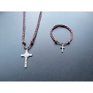 KG54 CATHOLIC CROSS NECKLACE + BRACELET PACKAGE TRIDATU ROPE 2MM