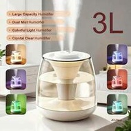 3L Dual-Spray Humidifier, Quiet Operation, Digital Display & Colorful Ambient Lighting - USB Powered