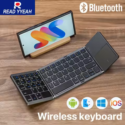 2025 Mini 3-Folding Keyboard Bluetooth Keyboard Foldable Dual Wireless Keyboard with Touchpad for Wi
