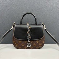 LV路易威登 老花拼黑色chain it鎖頭郵差包