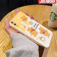 เคส JIUMOO สำหรับ Huawei Y7 Pro 2019เคสลายการ์ตูนวินนี่ขอบช้อนส้อมมีดหมีพูห์เคสมือถือดีไซน์ใหม่สี่เหลี่ยมบางลายชุบบางฝาปิดเลนส์กล้องปกป้องกันกระแทก Softcase